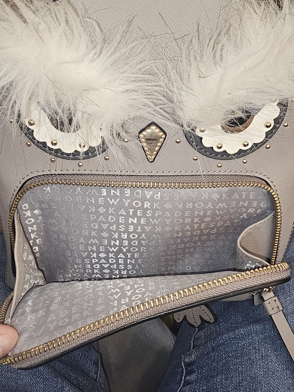kate spade Grey Owl Appliqué Mini Backpack with Feather Accents - Picture 6 of 6